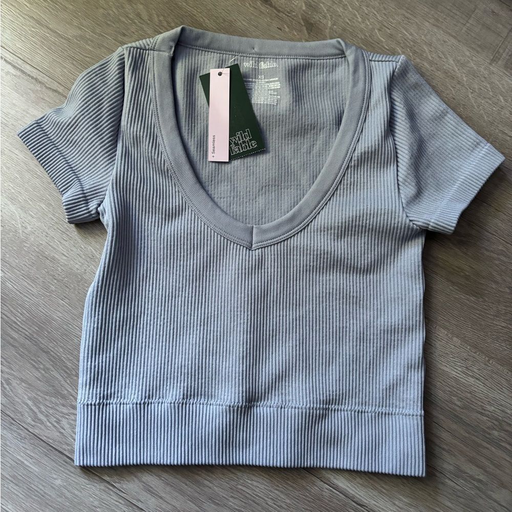 Wild fable Gray Ribbed V-Neck Top